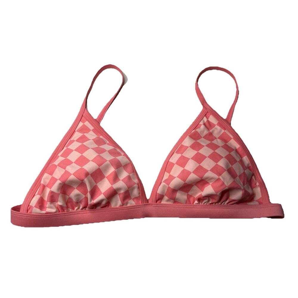 Kona Sol Pink Checkered Triangle Padded Bikini Top Size Large 12-14 NWOT
